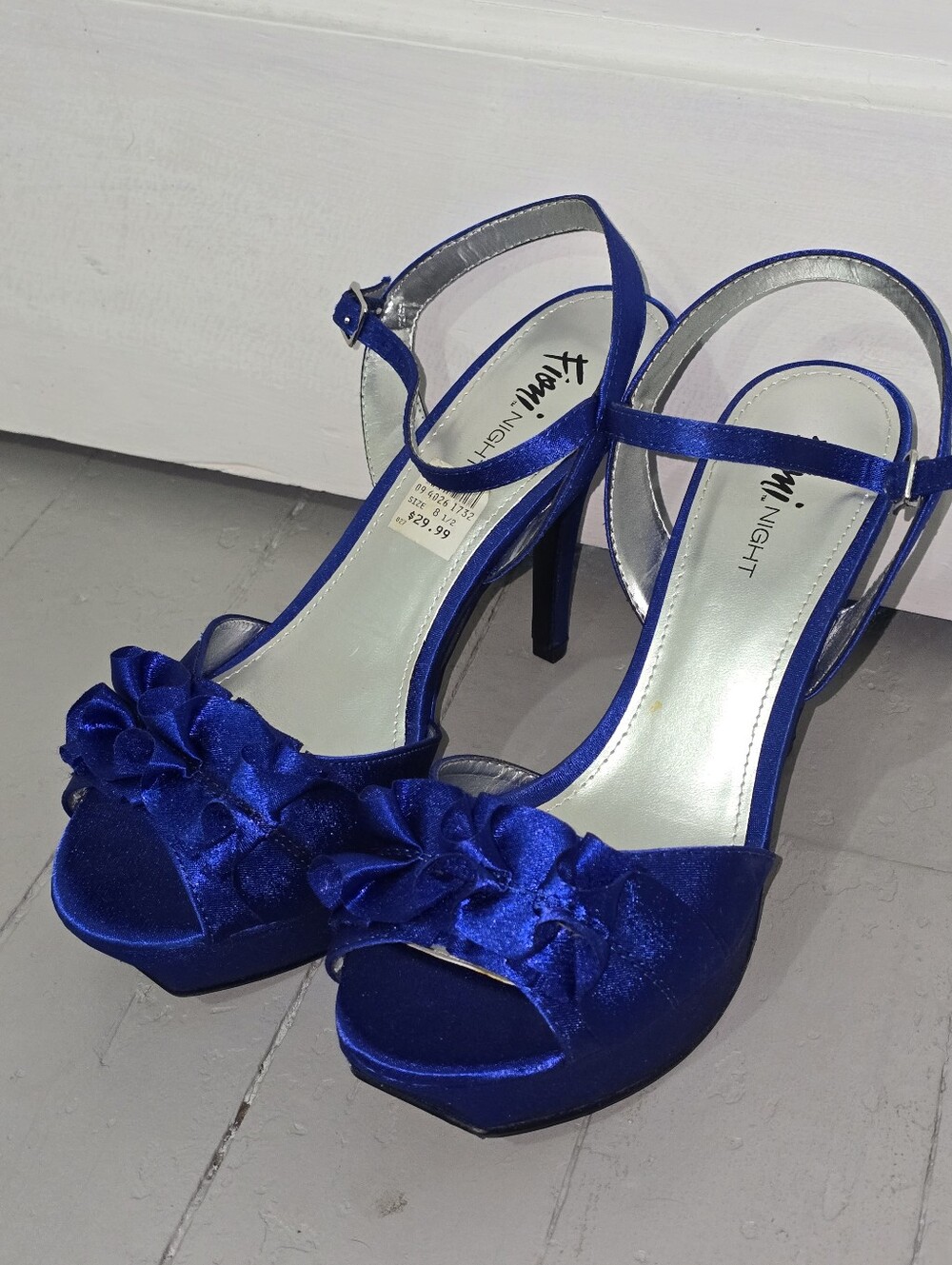 Fioni NIGHT Royal Blue Satin Peep-Toe Heels